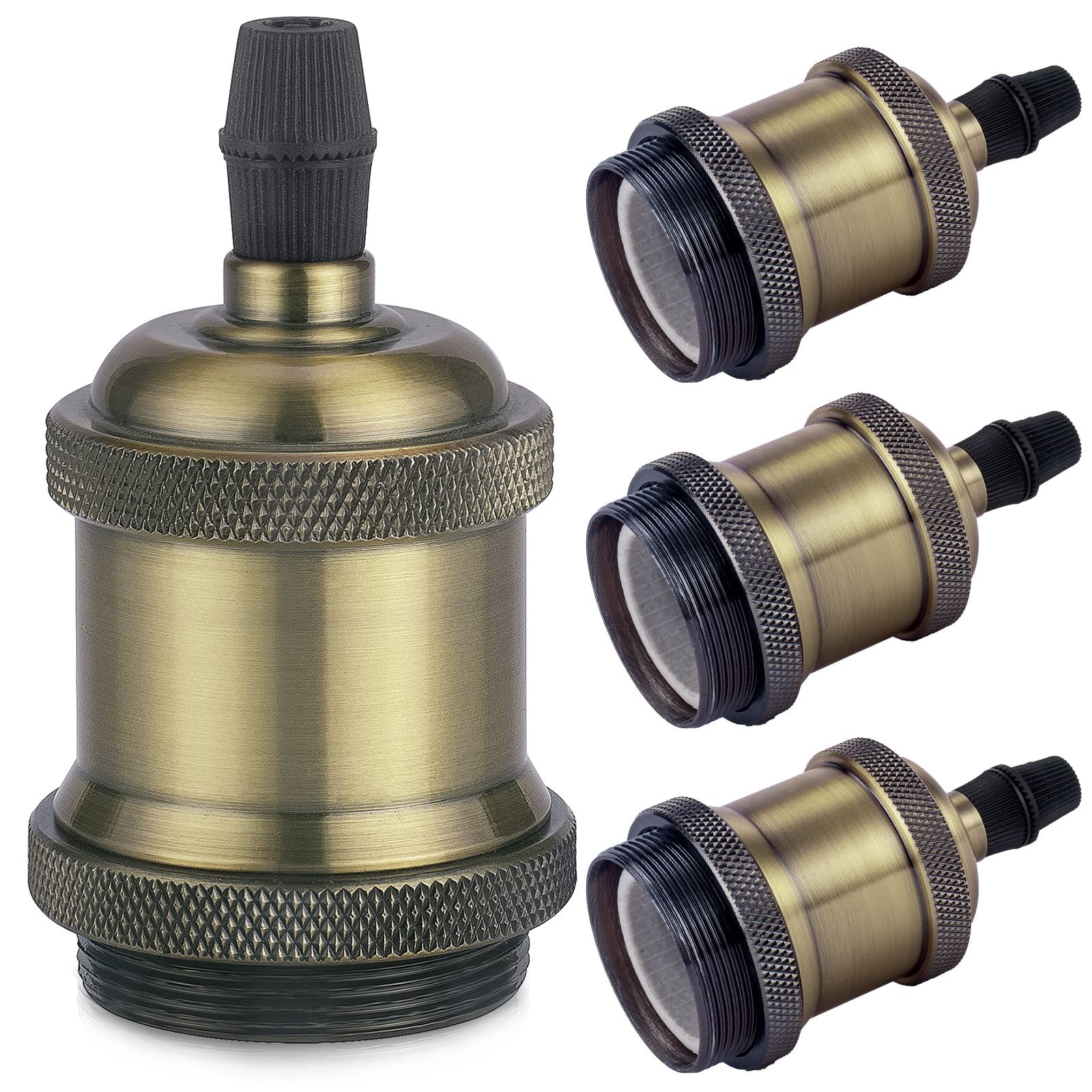 DiCUNO E27 Vintage Solid Bulb Socket, Ceramics Lampholder, Edison Screw Light Bulb Socket Adapter, Champaign Gold, 4 Packs โ image 1
