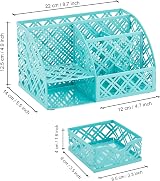 EXERZ Desk Organiser Turquoise 7 Compartment Mesh Caddy with Drawer view 2