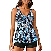 Holipick Two Piece Tankini Swimsuits for Women Tummy Control Bathing Suits Flowy Tankini Top with Boy Shorts
