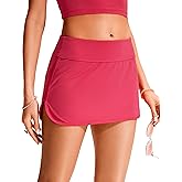 CRZ YOGA Womens Mid Rise Swim Skirt Athletic Bathing Suit Skorts Skirts Side Split Swimsuit Bottoms with Pocket