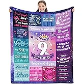 INXENG 9 Year Old Girl Birthday Gifts, Gifts for 9 Year Old Girls, Happy 9th Birthday Throw Blanket 50 x 60 Inch, 9th Birthday Decorations for Girls