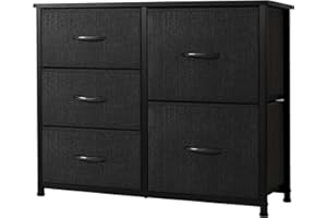 AZL1 Life Concept Storage Dresser Furniture Unit-Large Standing Organizer Chest for Bedroom, Office, Living Room, and Closet-5 Drawer Removable Fabric Bins, Black
