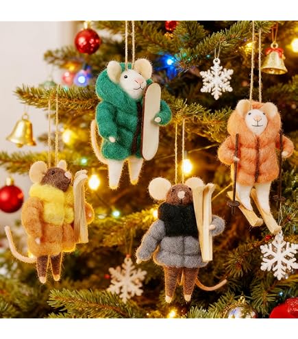 Amazon.com: Set of 4 Christmas Felt Skiing Mice Ornaments, 4.7