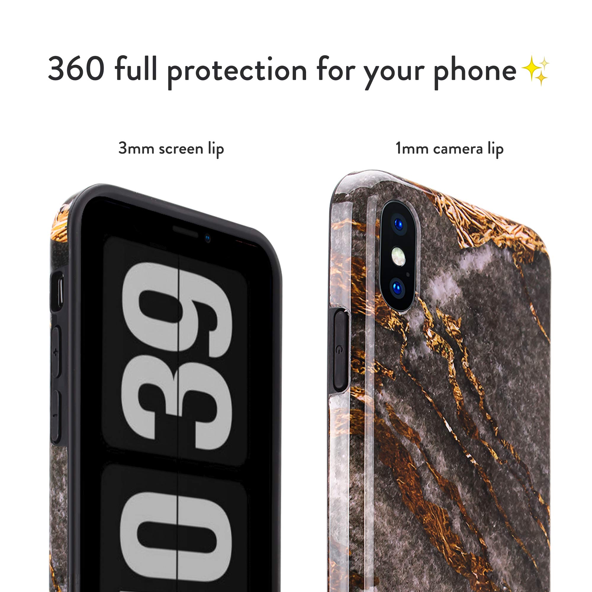 honua. iPhone Xs Max Marble Case, Cute and Protective Shockproof Design Full Body Case for iPhone Xs Max - Glossy Golden Gray