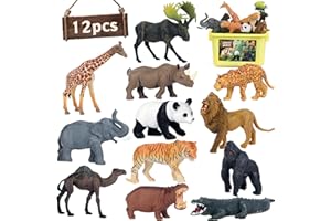MINI TUDOU Safari Animal Toys Figures, 12 PCS Realistic Jumbo Wild Jungle Animals Figurines, Large African Zoo Animal Playset with Lion,Elephant,Giraffe, Plastic Animal Learning Toys for Kids Toddlers Boys