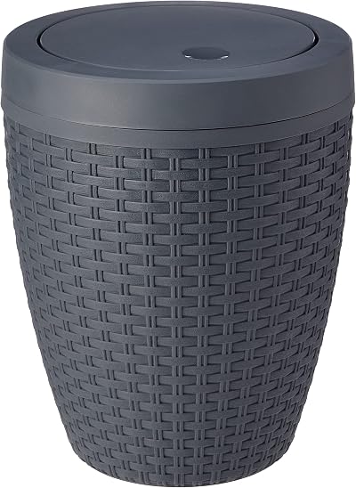 Addis Faux Rattan Round Swing Lid Bathroom Bin Charcoal 5L