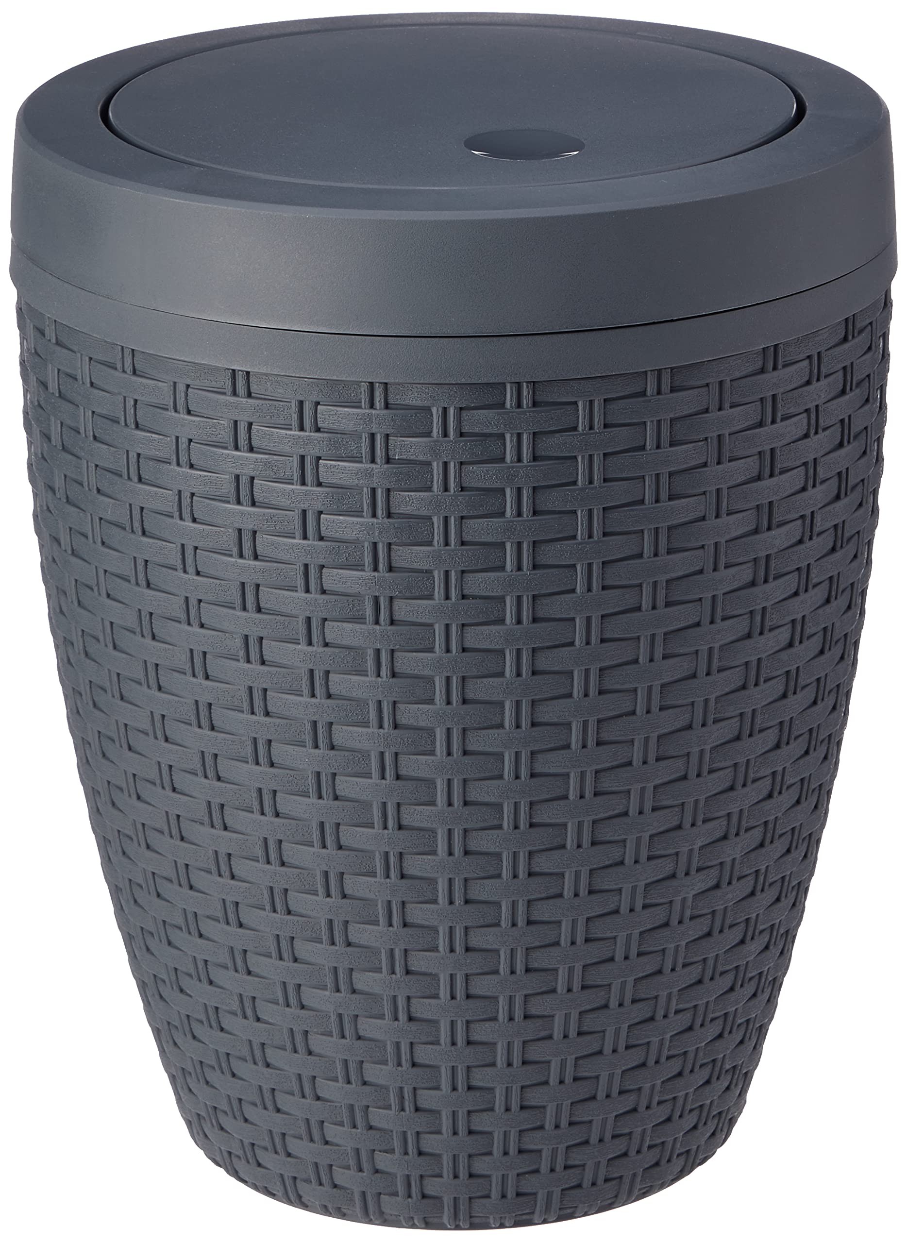 Addis Faux Rattan Round Swing Lid Bathroom Bin, Charcoal, 517488