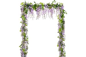 Lvydec Wisteria Artificial Flowers Garland, 4 Pcs Total 28.8ft Artificial Wisteria Vine Silk Hanging Flower for Home Garden Outdoor Ceremony Wedding Arch Floral Decor (Light Purple)