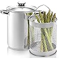 AVLA Asparagus Pot, 4 Quart Stainless Steel Steamer Cooker, Vegetable Asparagus Cooker with Removable Basket and Lid for Pasta, Spaghetti, Boiled Eggs, Shrimp, Oil Deep Fry Pan for French Fries