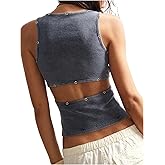 SOLY HUX Women's Boho Open Back Tank Tops Cut Out Eyelet Square Neck Sleeveless Casual Summer Top