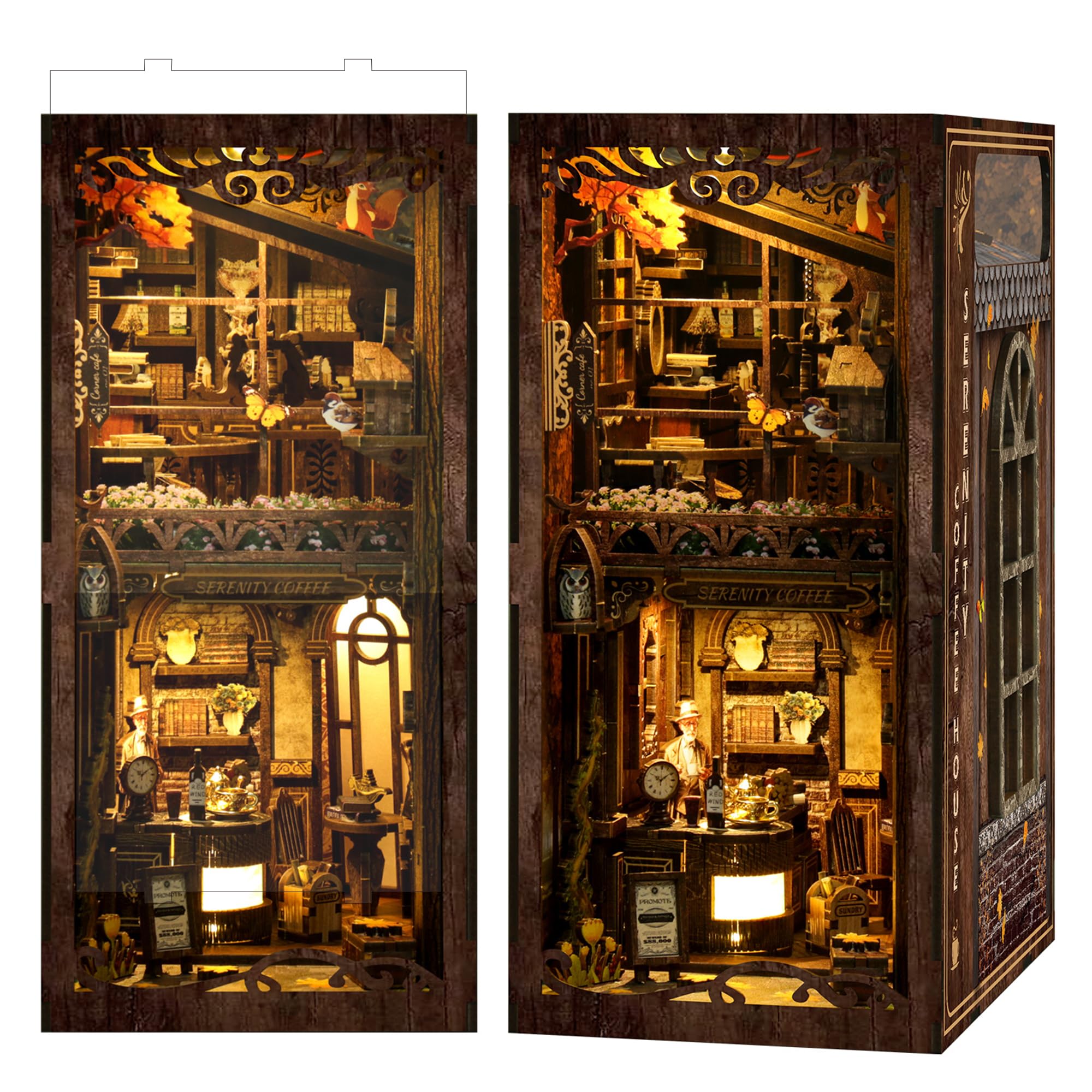 SUNNINO Book Nook Kit - DIY Miniature House Kit Doll House 3D Wooden Puzzles with LED Lights Book Nook Kits for Adults DIY Gift for Teens and Adults