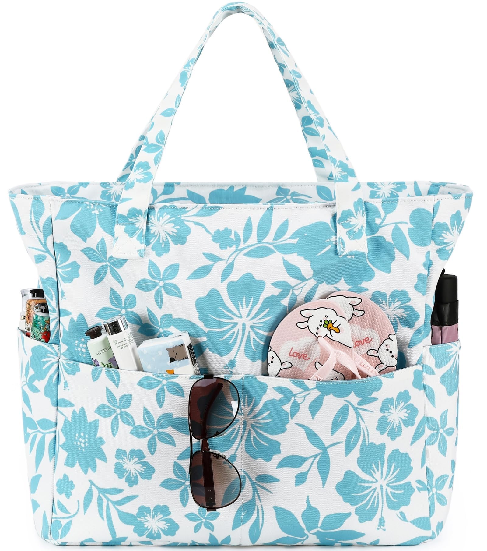 Photo 1 of LEDAOU Large Beach Tote Bag Women Waterproof Sandproof Zipper Beach Tote Bag for Pool Gym Grocery Travel with Wet Pocket