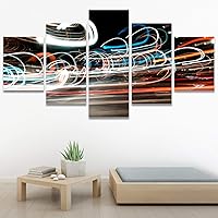 SIGNWIN 5 Panel Canvas Wall Art Modern Art Abstract Closeup Geometric Lights Mixed Media Modern Multicolor for Home Decorations Ready to Hang - 60