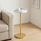 COVLON Natural Marble Drink Table, Small Round Side Table, Martini Table | Marble Pedestal Accent Table for Living Room, Bathroom &amp; Small Spaces, White