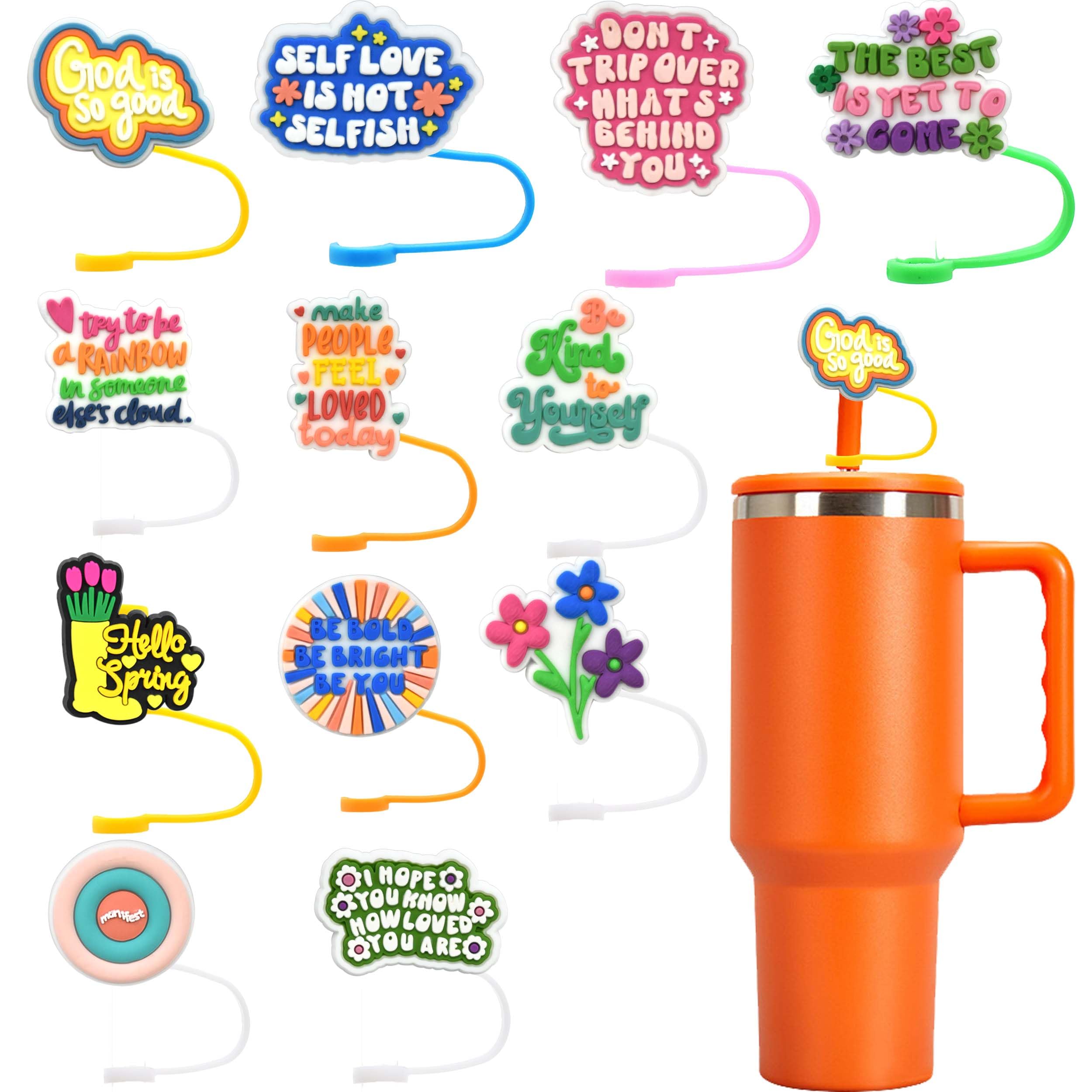 Photo 1 of 12pcs Straw Cover Cap,Reusable Drinking Straw Toppers for Stanley Cup 30&40 Oz Tumbler Accessories Splash Straws Protector Portable Dust Straw Caps Decoration 10mm(Love Myself)