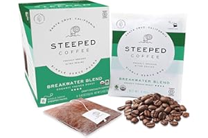 Steeped Coffee Single-Serve Packs - Just + Water - Direct Trade, Hand Roasted & Freshly Ground, Specialty Grade - Nitro Sealed (Organic Breakwater (French Roast), 8 Count (Pack of 1))