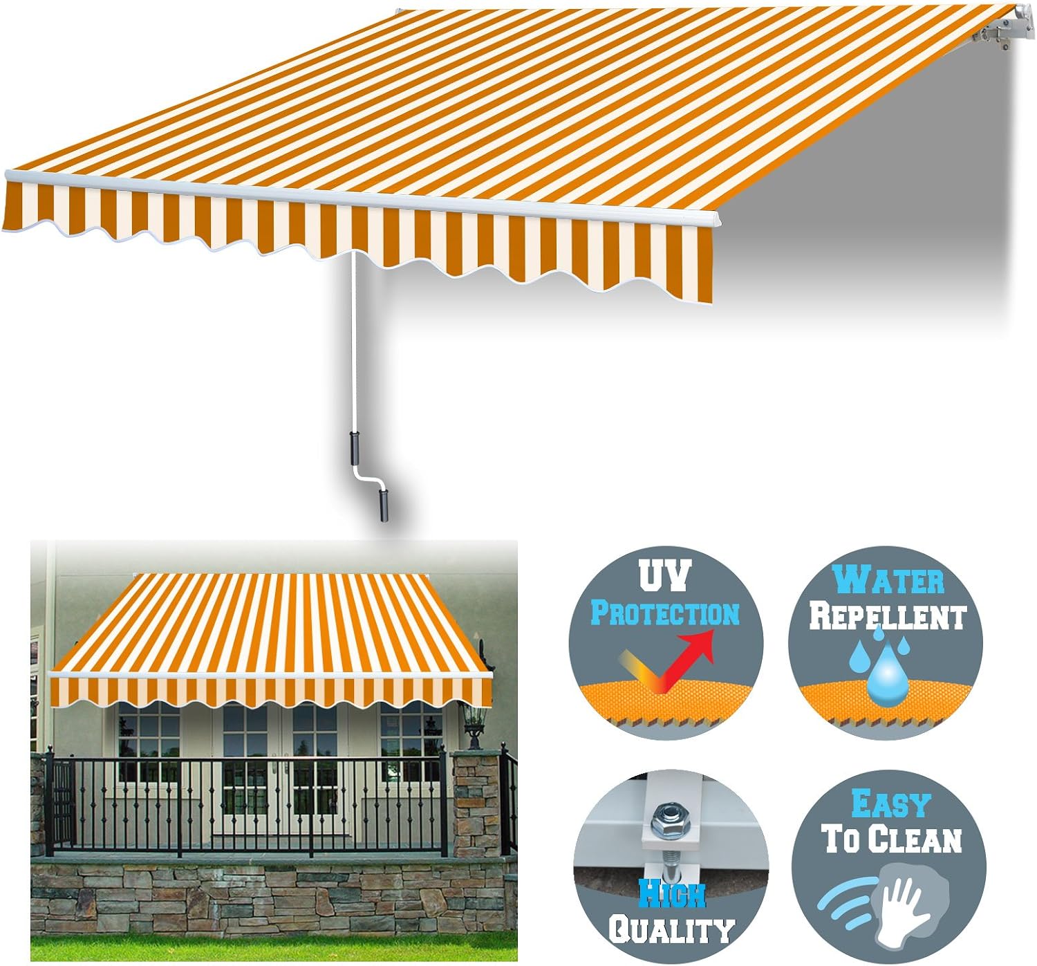 Green With White Benefitusa 13 X 10 Manual Retractable Patio Deck Awning Outdoor Sunshade Patio Furniture Accessories Umbrellas Shade