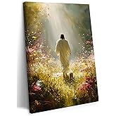 Jesus Leaves the 99 Sheep Canvas Wall Art Christian Lost Sheep Poster Prints Jesus and Lamb Painting God Religious Faith Painting wall deocr Artwork for Home Church Prayer Room 12 * 18in
