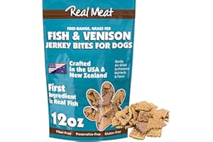 TRMC Real Meat Dog Treats - 12oz Bag of Bite-Sized Air-Dried Fish & Venison Jerky for Dogs - Grain-Free Jerky Dog Treats Made up of 95% All-Natural, Human-Grade, Free-Range Venison & Ocean-Caught Fish