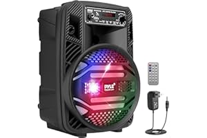 Pyle Portable Bluetooth PA Speaker System - 300W Rechargeable Outdoor Bluetooth Speaker Portable PA System w/ 8” Subwoofer 1” Tweeter, Microphone In, Party Lights, MP3/USB, Radio, Remote -PPHP835B