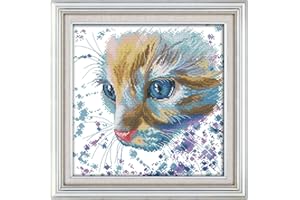Maydear Cross Stitch Stamped Kits Full Range of Embroidery Starter Kits Beginners for DIY 11CT 3 Strands - Watercolor cat 16.1×16.1(inch)