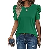 WIHOLL Summer Tops for Women Puff Sleeve Crewneck T Shirts Dressy Casual Blouses Spring Outfits Fashion Clothes