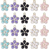 BEIQIYA 20pcs Gold Plated Enamel Cherry Blossoms, Small Flower Charms Pendants for Jewelry Making, Cute Alloy Floral Charms Decors for DIY Crafts Earrings Bracelets Necklaces- 5 Colors