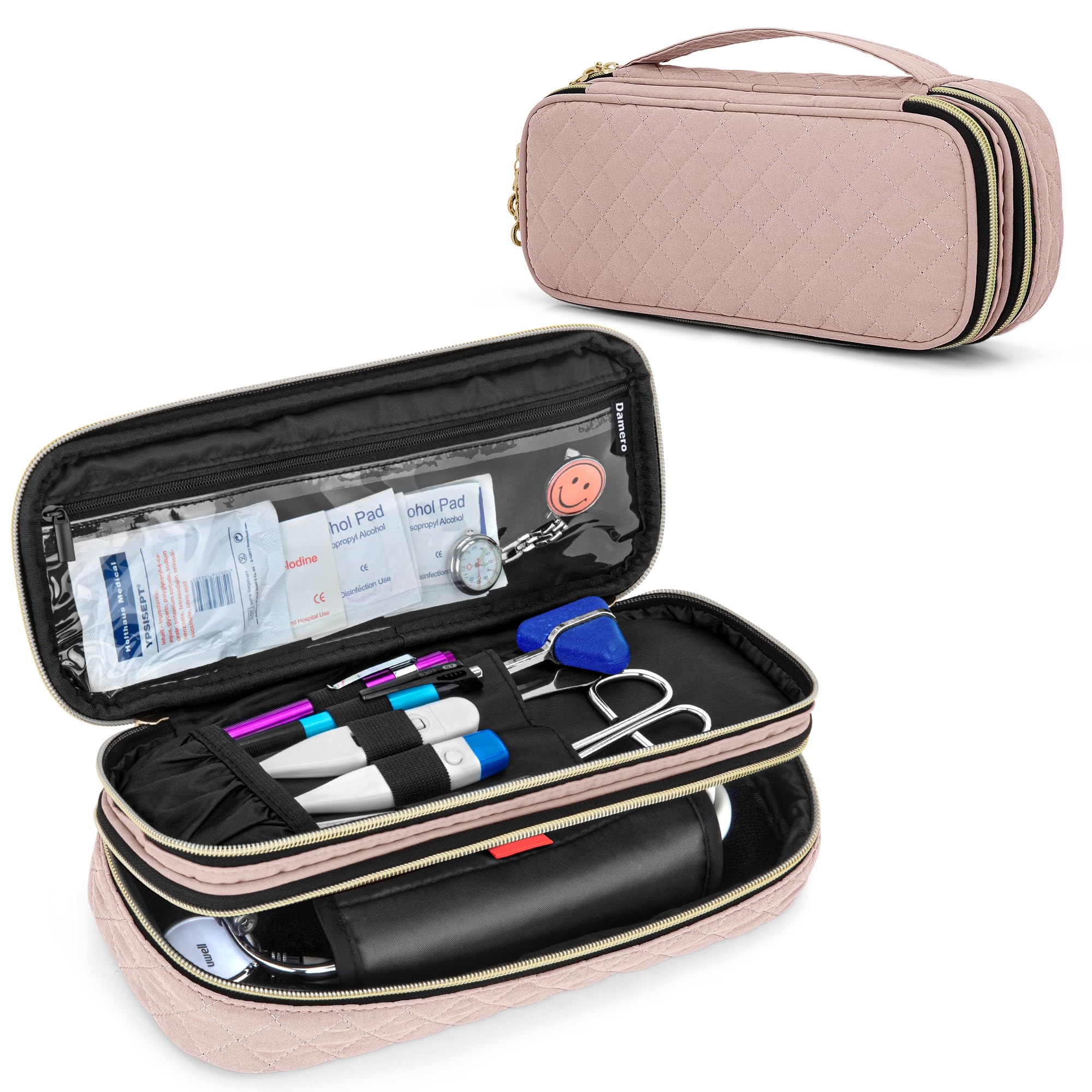 Damero Double Layer Stethoscope Case Compatible with 3M Littmann/ADC/Omron Stethoscope, Stethoscope Carrying Case Travel Bag for Nurse Accessories, Misty Rose