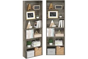 Furinno Jaya Book Shelf Set of 2, 6-Tier Bookshelf, Bookcase, 9.5 x 24.6 x 71, for Living Room, Bedroom, Home Office, French 