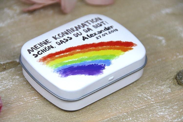 Geschenke für Gäste - Gastgeschenk zur Kommunion, Konfirmation, Firmung, Taufe Döschen Personalisiert Shiny Rainbow