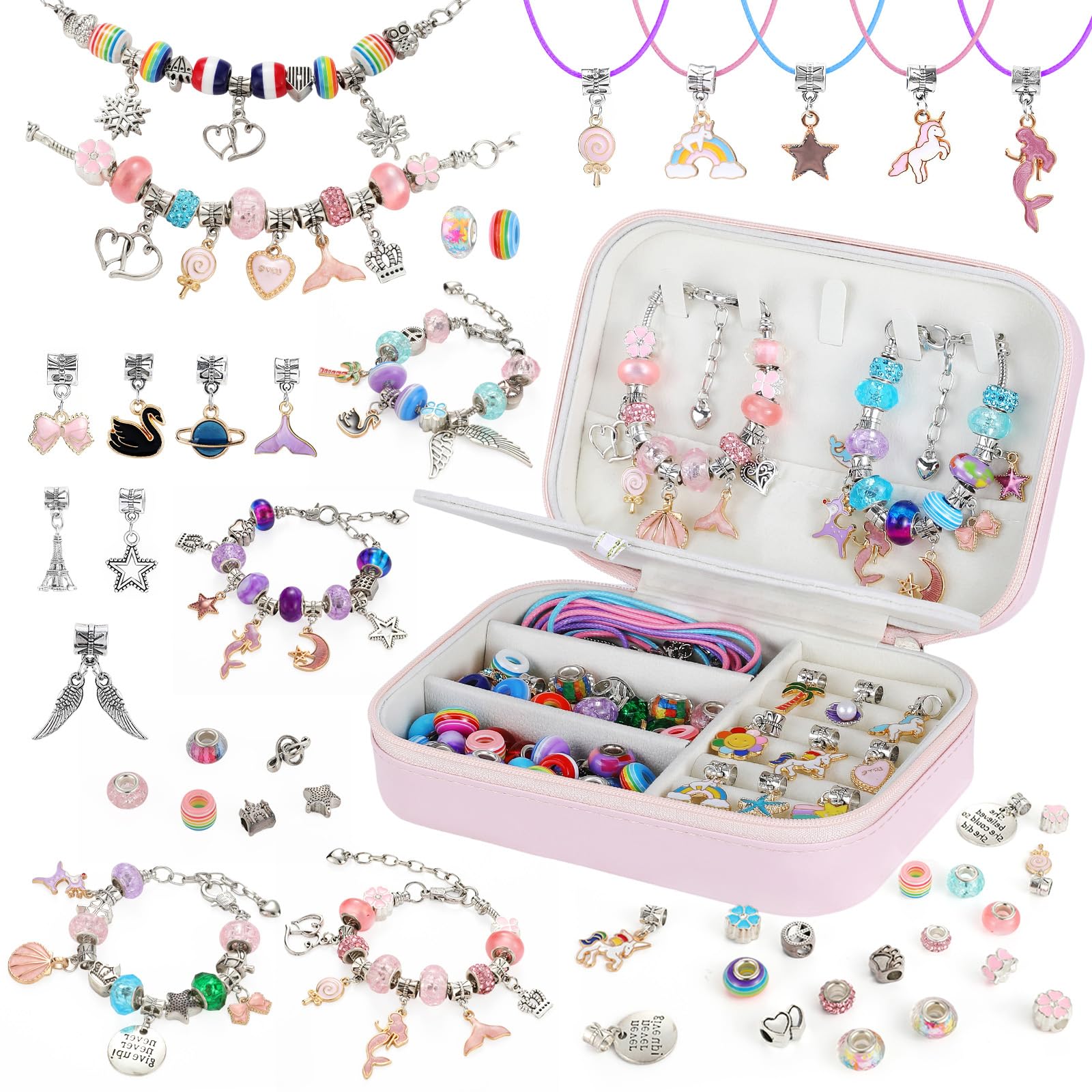 Emibele Bracelet Making Kit for Girls, 120 PCS Jewelry Making Kit DIY Art Crafts Toy with Portable Jewelry Organizer Box for Girls 5-12, Gifts for Teens Women on Birthday Valentines Christmas