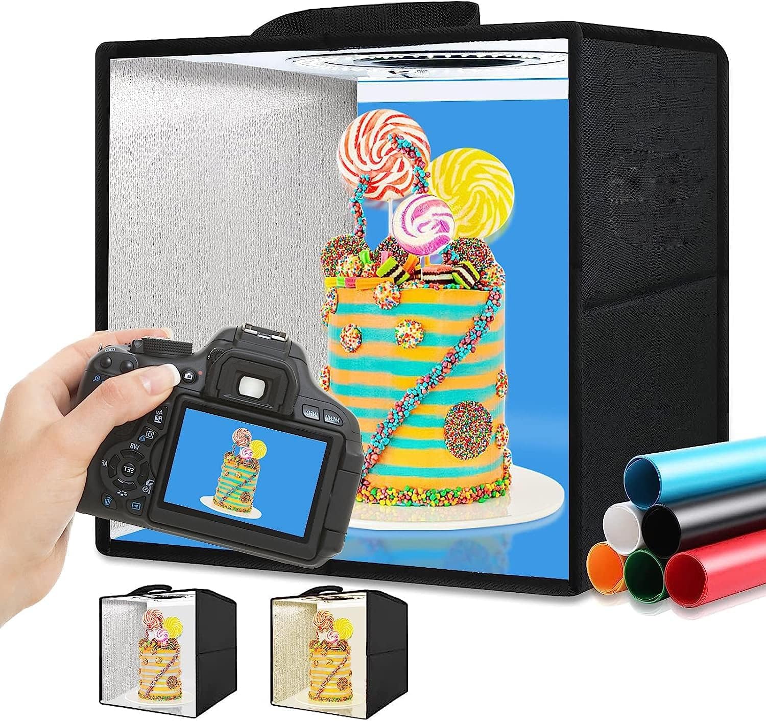 OBEST Light box Studio, Photography Light Box, Portable Folding Photo Studio,120 Bead LED Panel Photography Box,12 Types of Color Shot Background,Easy to Install, 30 x 30 x 30 cm