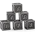 DNDND Ancient Silver D6 Dice Set, 6 Pieces Six Sides Solid Metallic Dice with Free Black Velvet Bag for DND RPG Pathfinder Shadowrun or GURPs