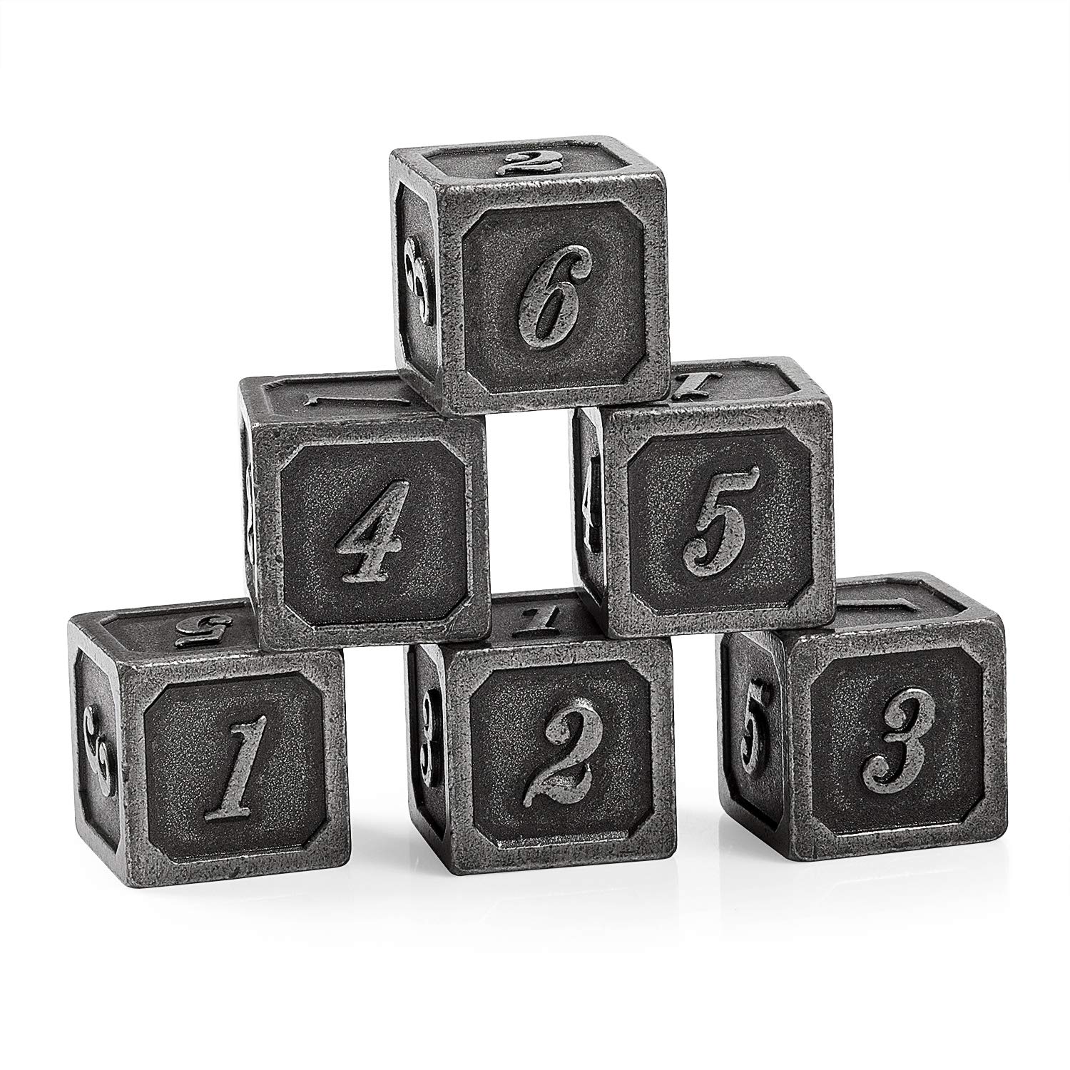 DNDND Ancient Silver D6 Dice Set, 6 Pieces Six