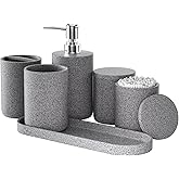 6-Piece Bathroom Accessory Set Resin, Gray Bath Accessories Complete with Toothbrush Holder, Lotion Soap Dispenser, 2 Qtip Holders,Vanity Tray,Bathroom Tumbler - Countertop Vanity Organizer