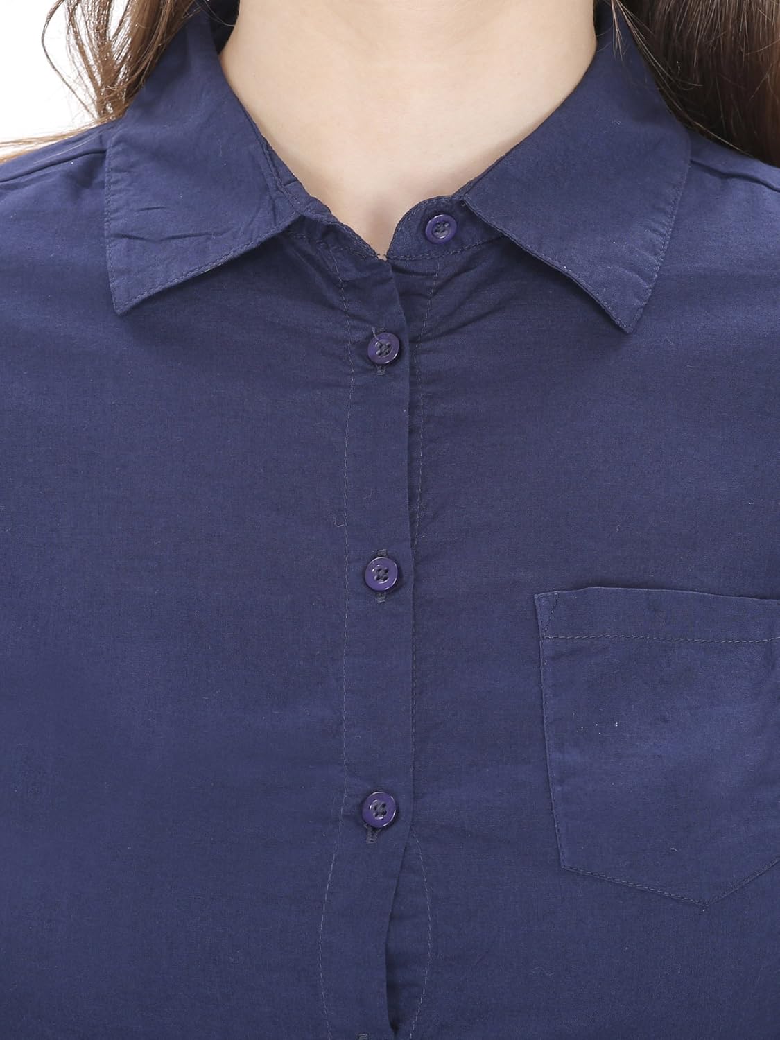 mansicollections solid formal dark blue shirt for women