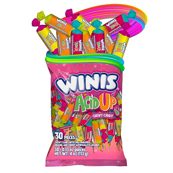 WINIS SOUR & SPICY VARIETY BAG CHEWY CANDY – TAFFY CANDIES 30 INDIVIDUALLY WRAPPED PIECES – SIZE 4 OZ CANDY VARIETY BAG – TAFFY, GIFTS, HOLIDAY, PARTIES, CONCESSIONS, PANTRY, NON-MELTING, PARTY