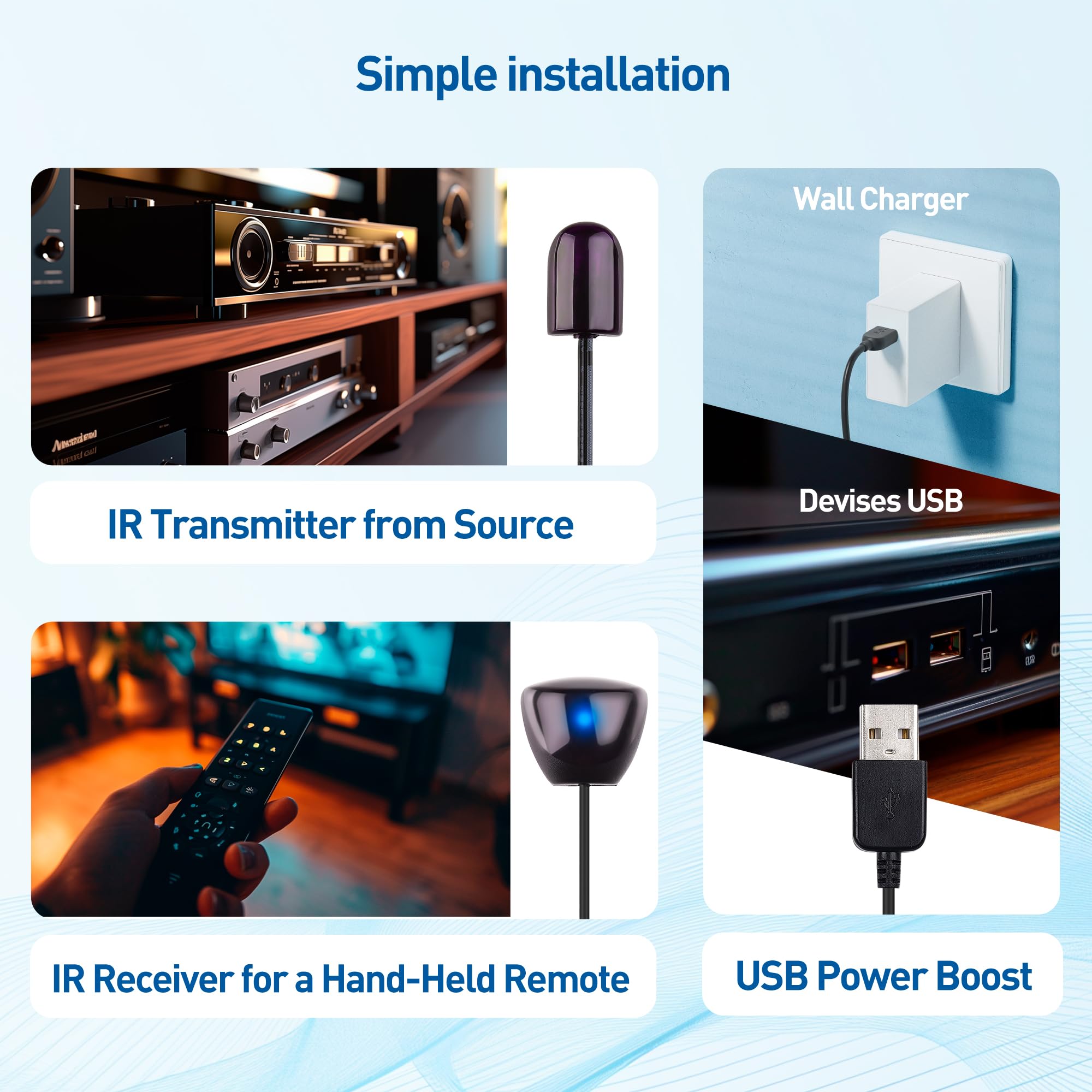 Cable Matters Infrared Remote Extender Cable - 10ft, IR Repeater Kit Cable, IR Extender, USB Infrared Remote Blaster Cord Up to 15ft Signal Range, NOT Compatible with RF Remote