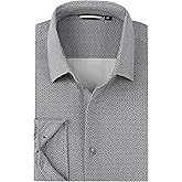 Esabel.C Men's Print Button Down Shirts High Stretch Long Sleeve Breathable Regular Fit Easy Care Knit Dress Shirts for Men