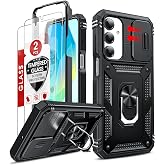 LeYi for Samsung Galaxy A17/A16-5G Phone Case with Screen Protector [2 PCS] | Samsung A17 Case Magnetic Stand Slide Camera Cover Heavy Duty Military-Grade Funda para Galaxy A 17 16 17A 16A A175G, Black