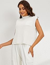 Himosyber Women's Solid Sleeveless Vest Mock Neck