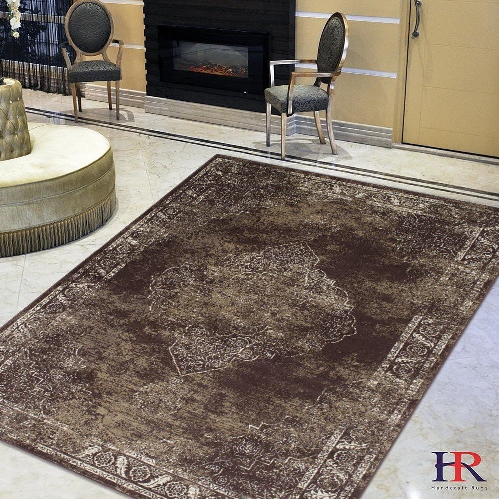 Mocha/Ivory/Beige Oriental Distressed – Modern Vintage Design– Abstract Persian Rug