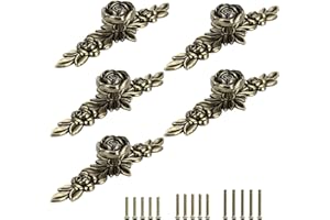 JUXYES Pack of 5 Euro Rose Decorative Cabinet Knobs with Plate, Floral Ivory Drawer Knob Cupboard Door Knobs, Ivory White Drawer Pulls Cabinet Handle Knobs for Dresser Cabinet