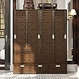 AIEGLE 4 Sliding Doors Wardrobe Armoire with 3 Drawers, 59.1" Wide Large Freestanding Armoire Wardrobe Closet with Shelves & 3 Hanging Rods, Bedroom Clothes Storage Cabinet Organizer, Brown