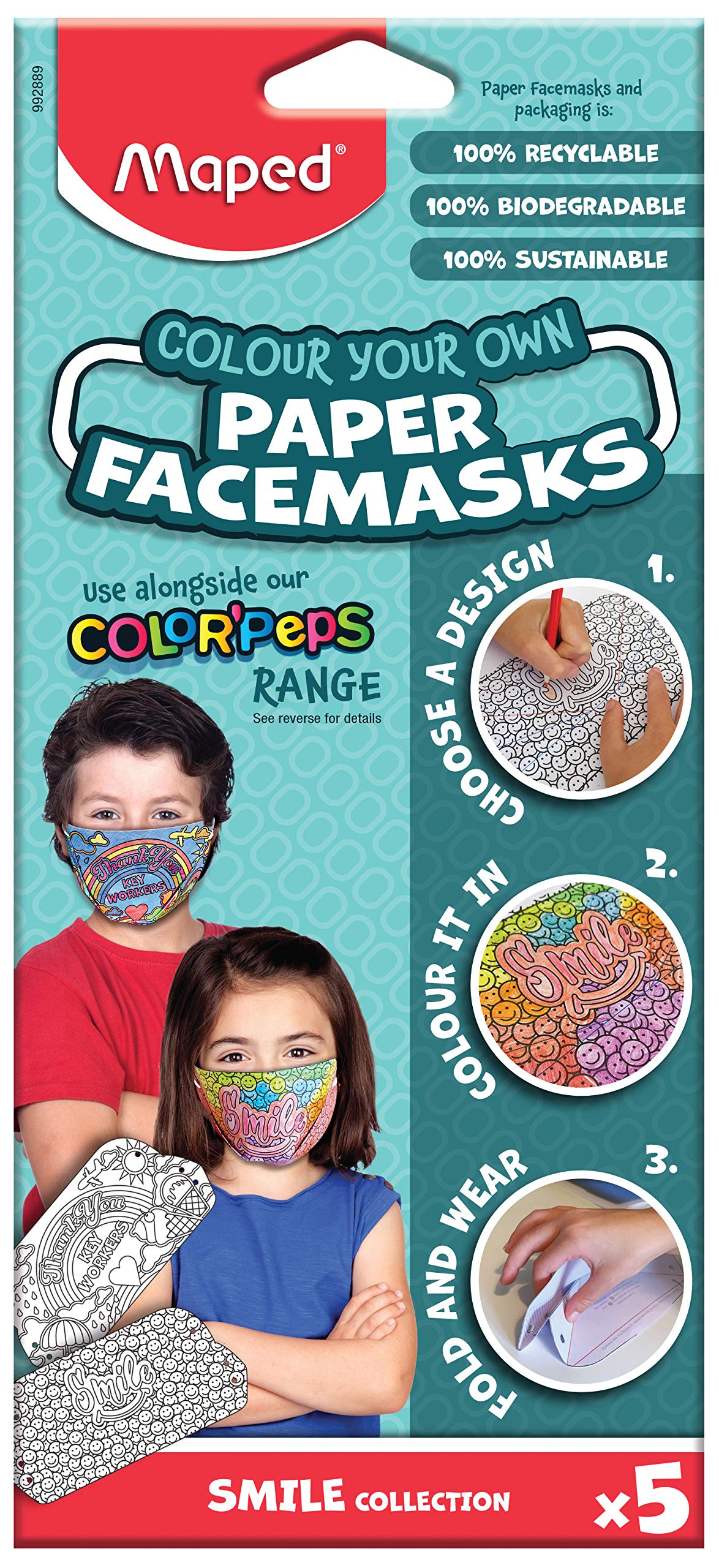 Maped Children's Colour Your Own Face Mask (Pack of 5) Colouring Activity