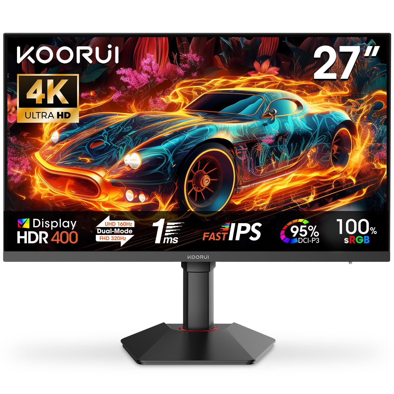KOORUI G2741L Gaming Monitor 27 Zoll, Dual-Modus 4K UHD 3840x2160 at 160Hz und FHD at 320Hz PC Bildschirm, Fast IPS 1ms HDR 400, 2xHDMI 2.1&DP1.4