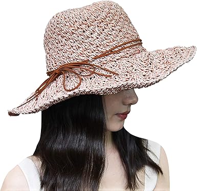 Xixihaha Womens Sun Beach Hat For Women Foldable Floppy Summer Straw Hat Wide Brim Hat Uv Protection Sun Hats For Women Pink M Amazon Co Uk Clothing