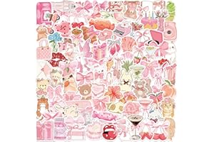 100 PCS Pink Coquette Aesthetic Stickers Pack, Cute Girly Waterproof Vinyl Stickers for Water Bottles, Laptop, Journal - Bow,