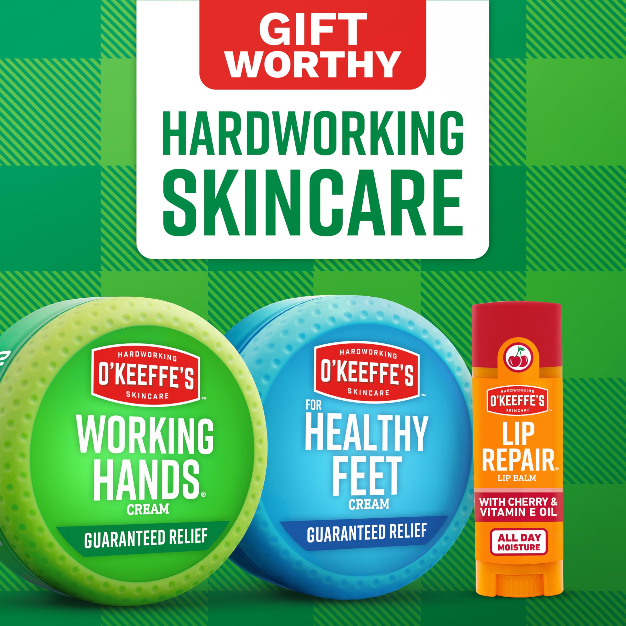 O'Keeffe's Giftbox Including Lip Repair with Cherry and Vitamin E Oil Stick, Working Hands Jar and Healthy Feet Jar, Gift Idea