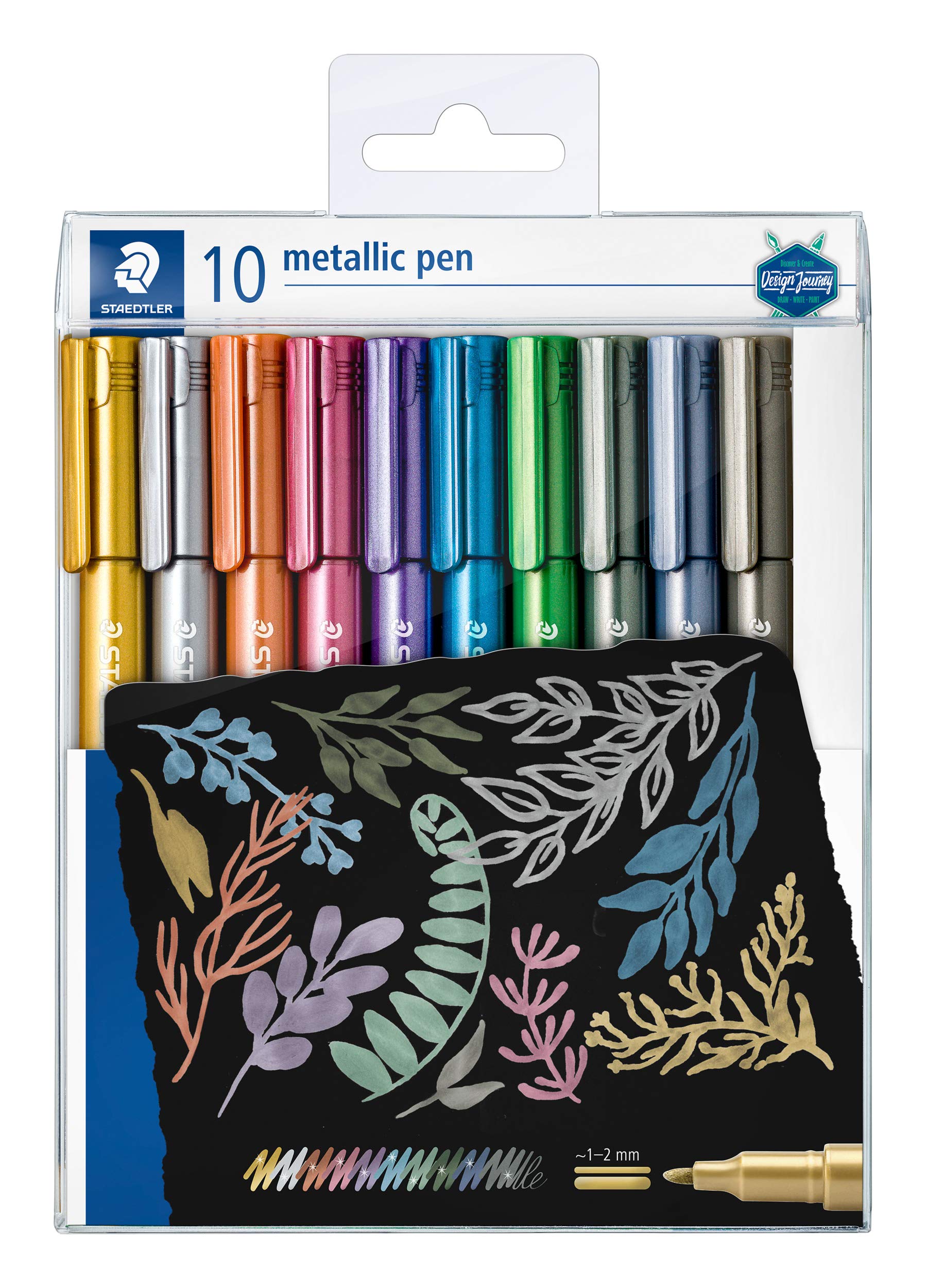 STAEDTLER 8323 TB10 Design Journey Metallic Pen, Assorted Colours, 1-2 mm Line Width (Wallet of 10)